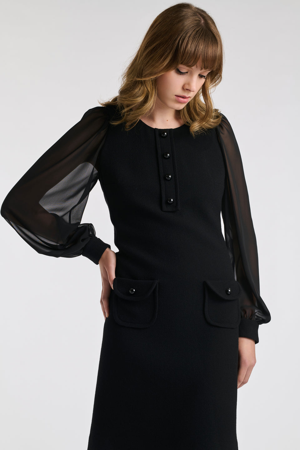 Robe bimatière en crêpe de laine