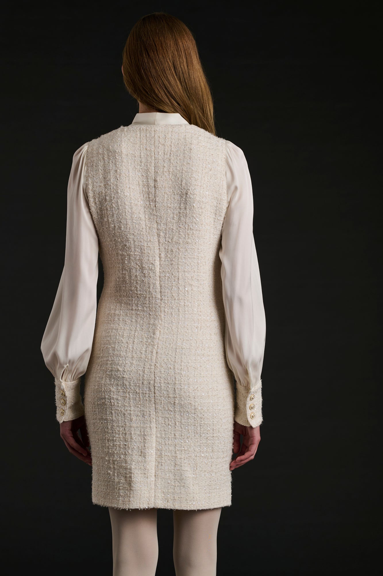 Robe lavallière en tweed et soie