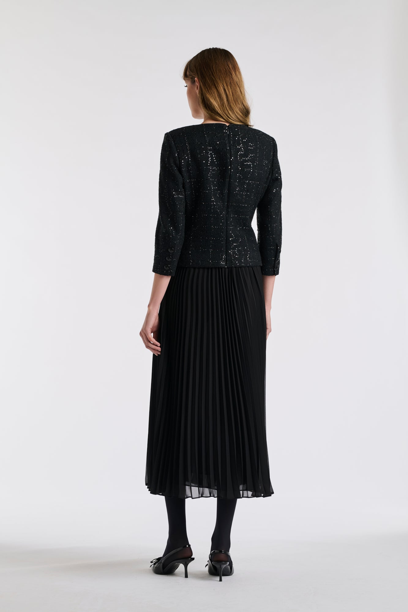 Robe longue bi-matière plissée