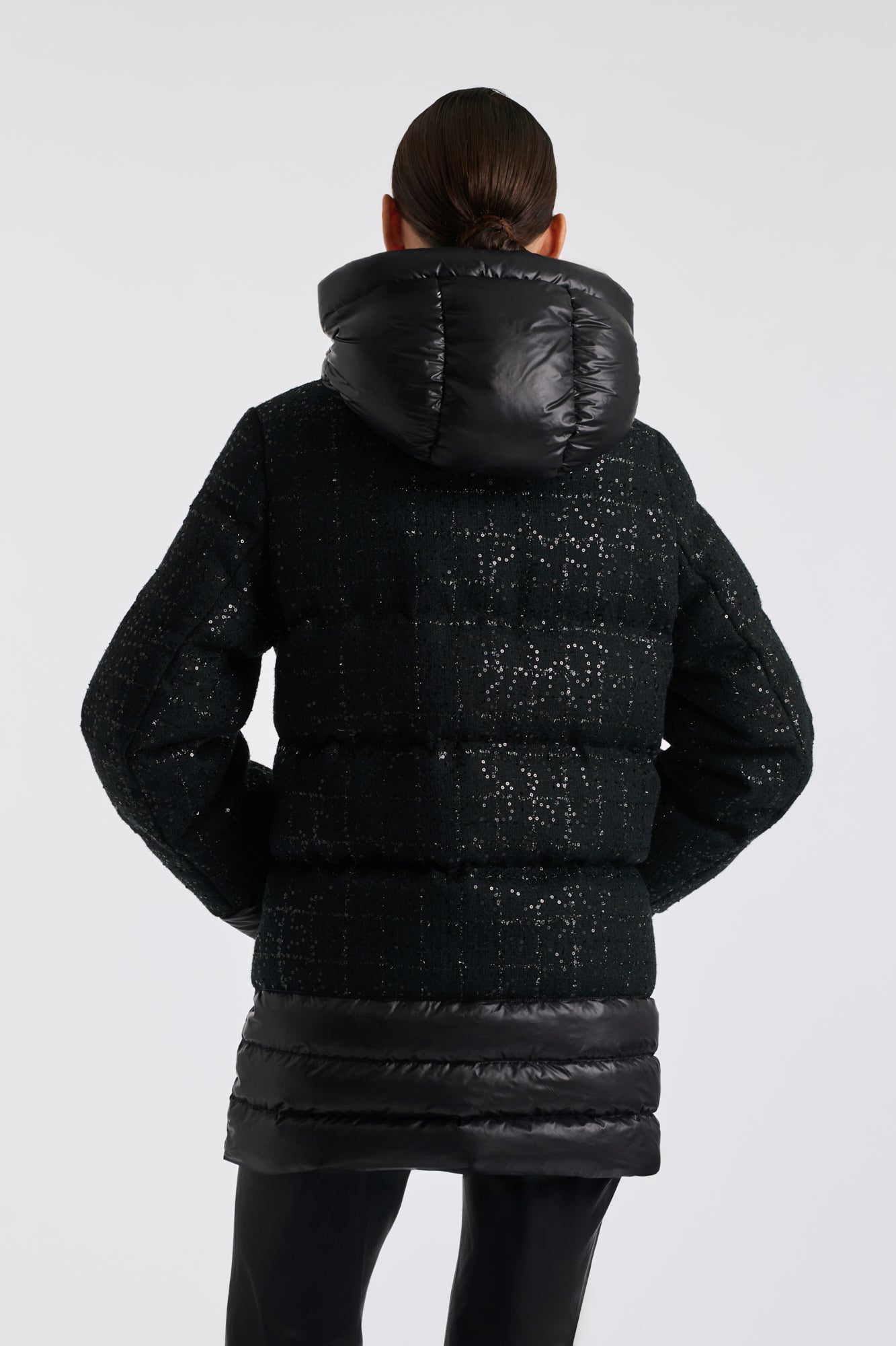 Tweed and nylon down jacket