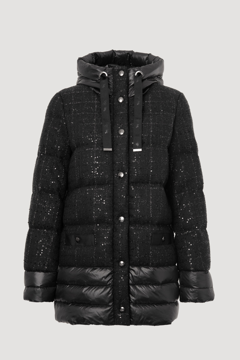 Tweed and nylon down jacket
