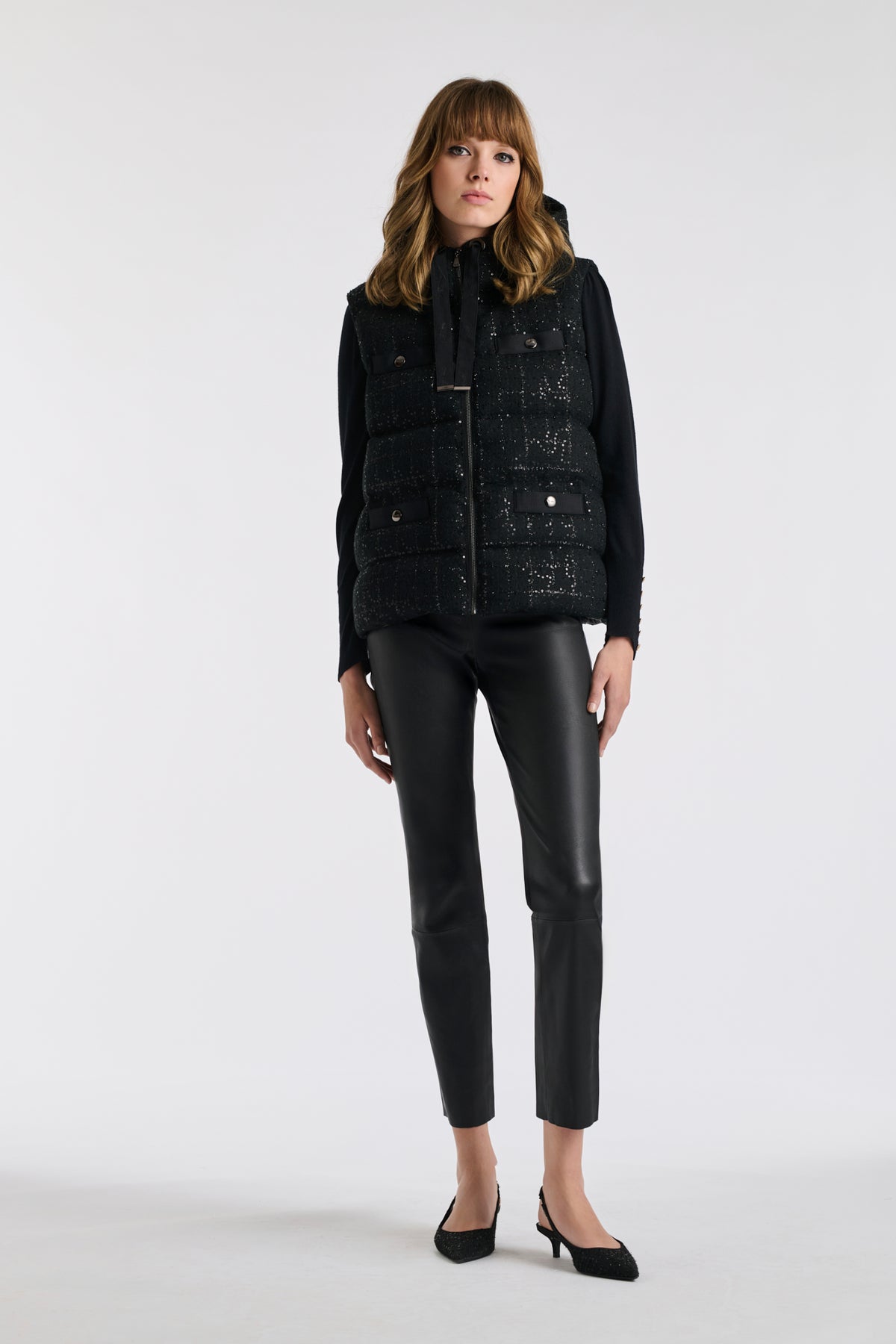Doudoune sans manche en tweed