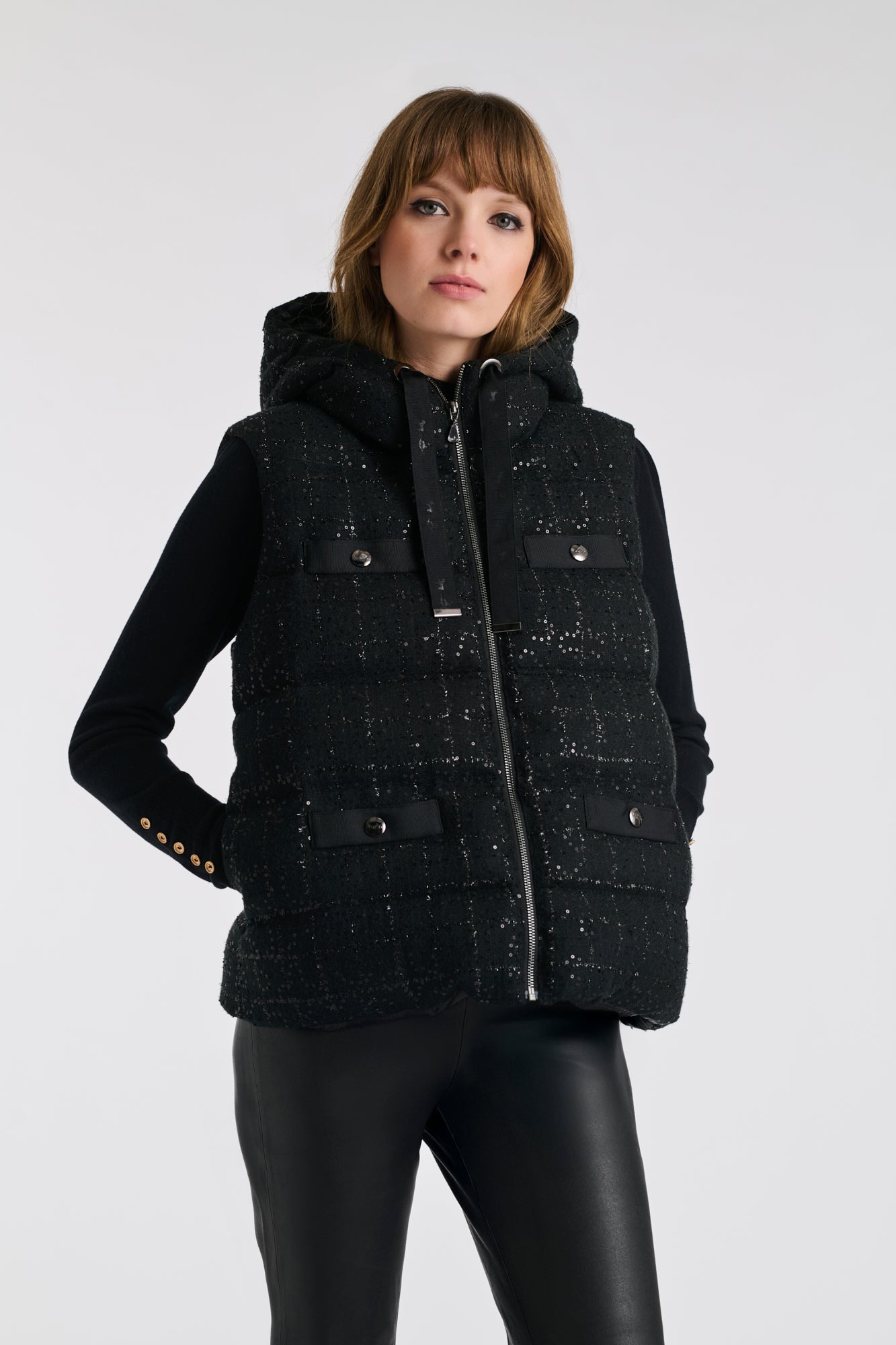 Doudoune sans manches en tweed