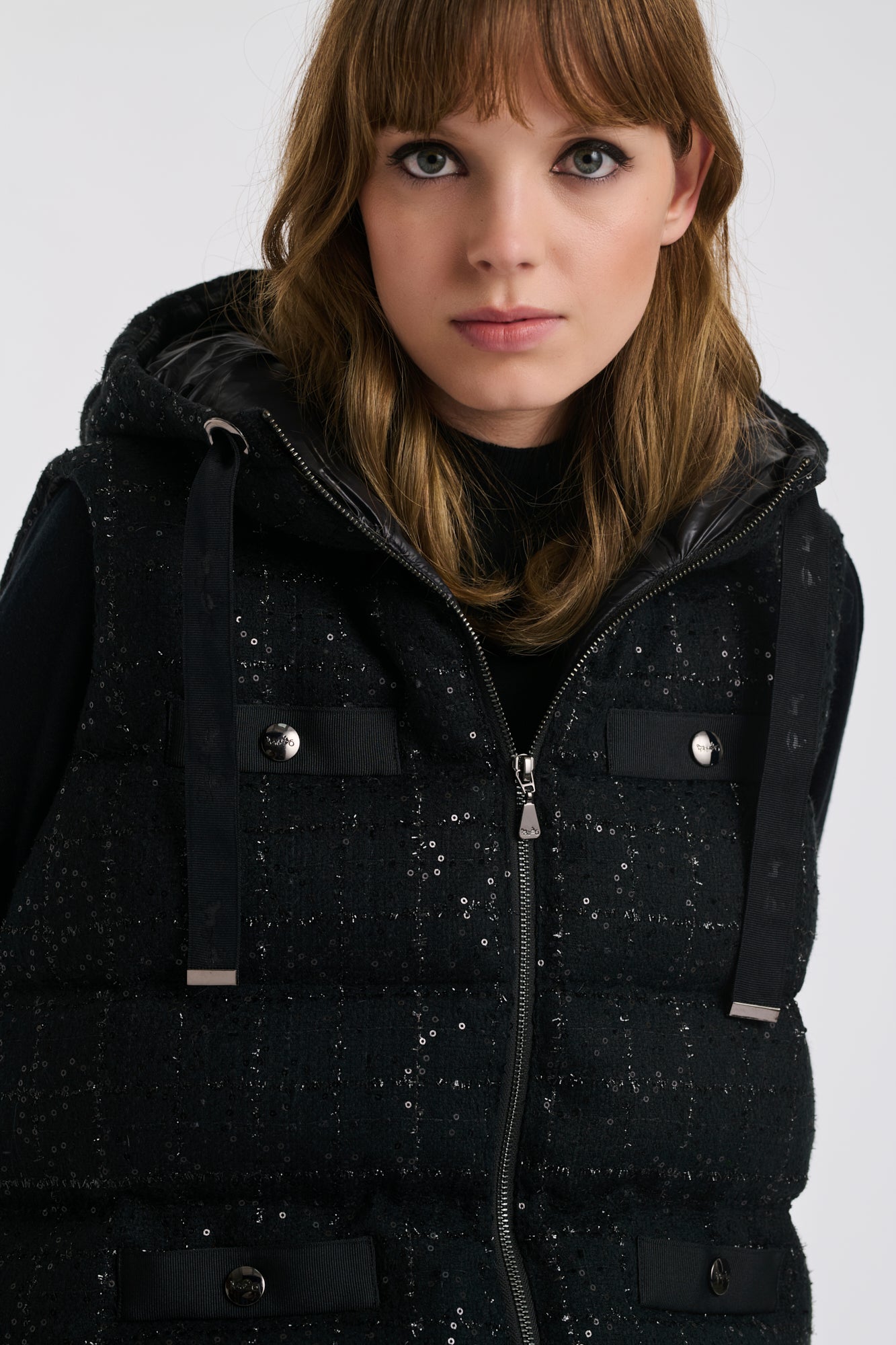 Doudoune sans manches en tweed