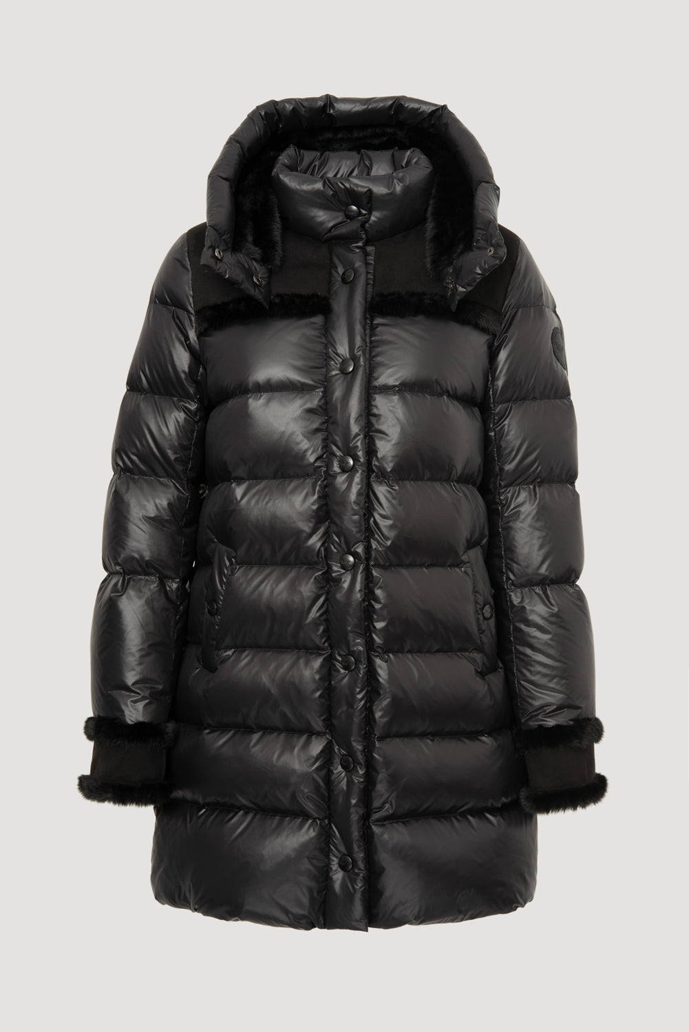Mid-length down jacket with a fur hood