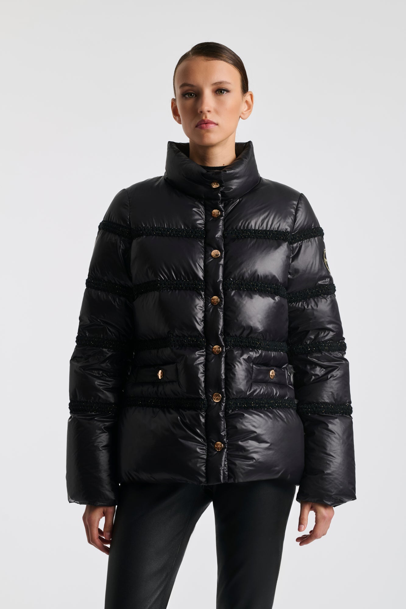 Black and gold down jacket