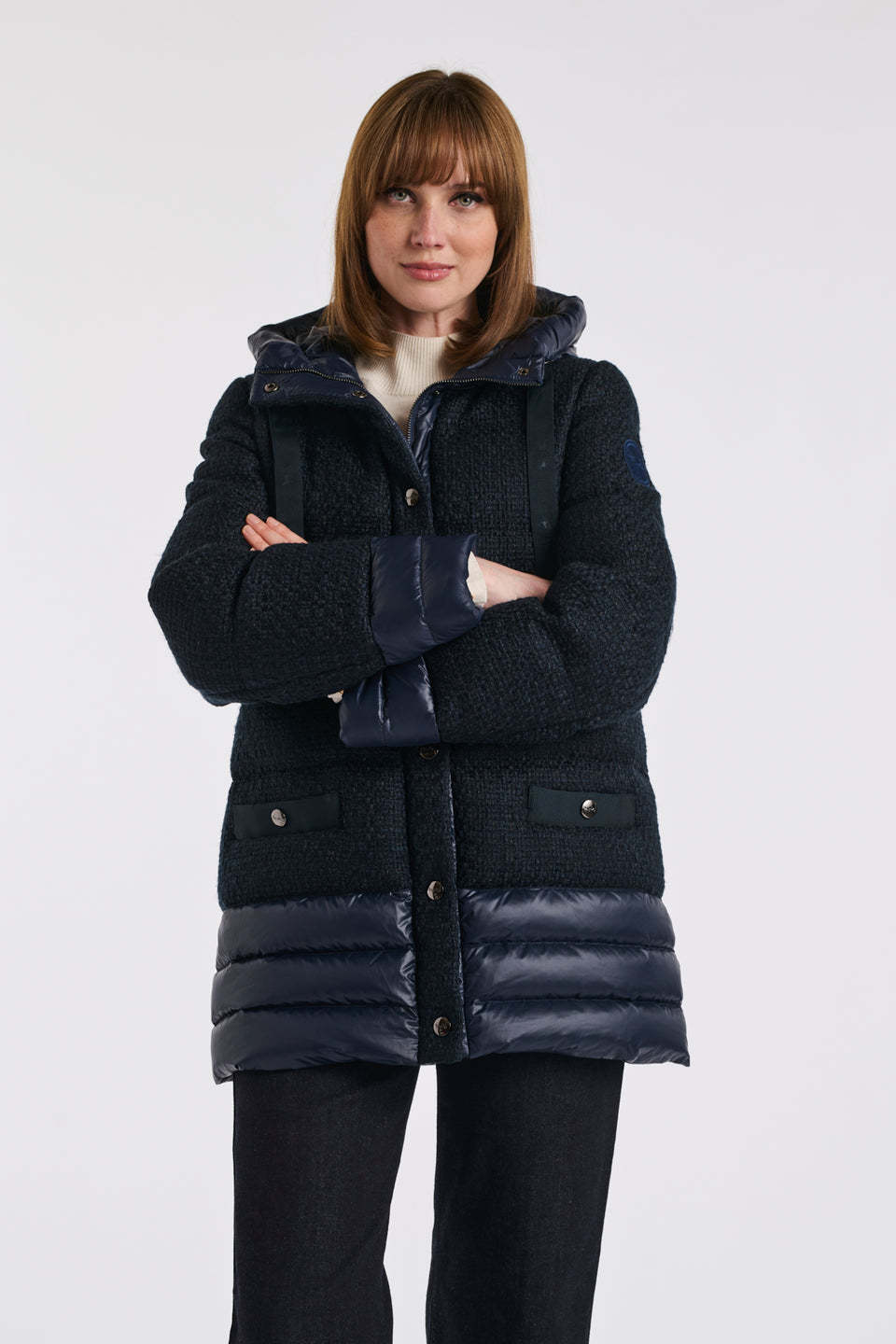 Doudoune en tweed et nylon navy