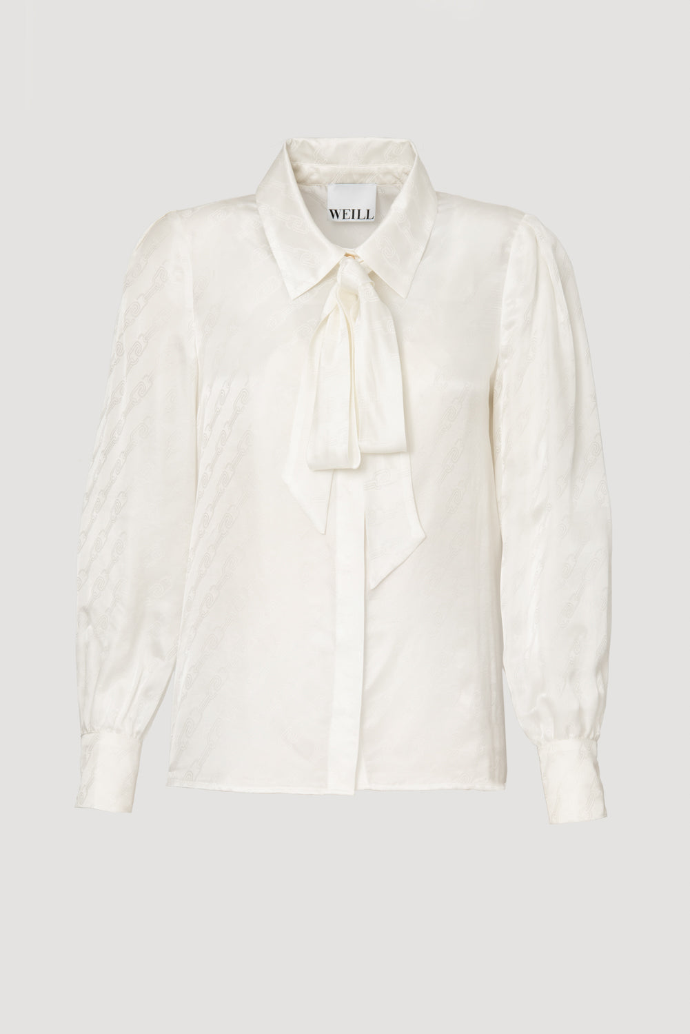 Silk jacquard pussy bow shirt