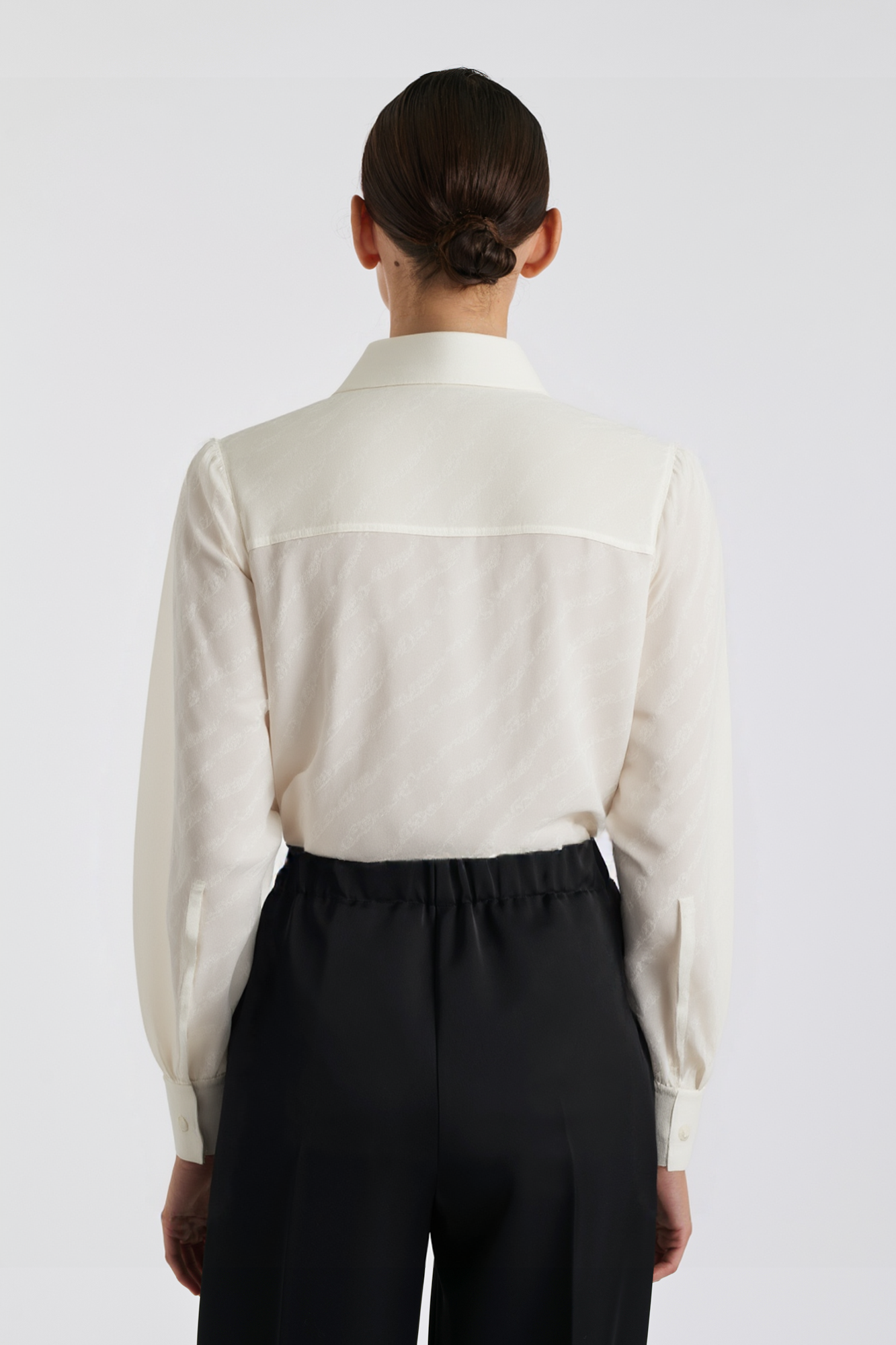 Silk jacquard pussy bow shirt