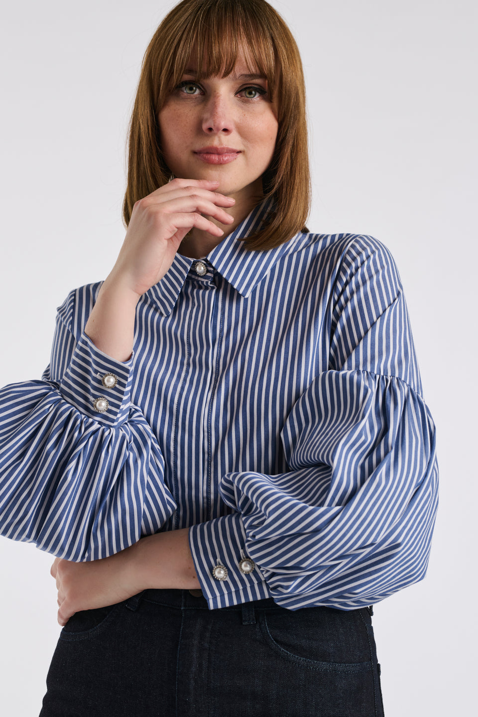 Chemise rayé à manches bouffantes