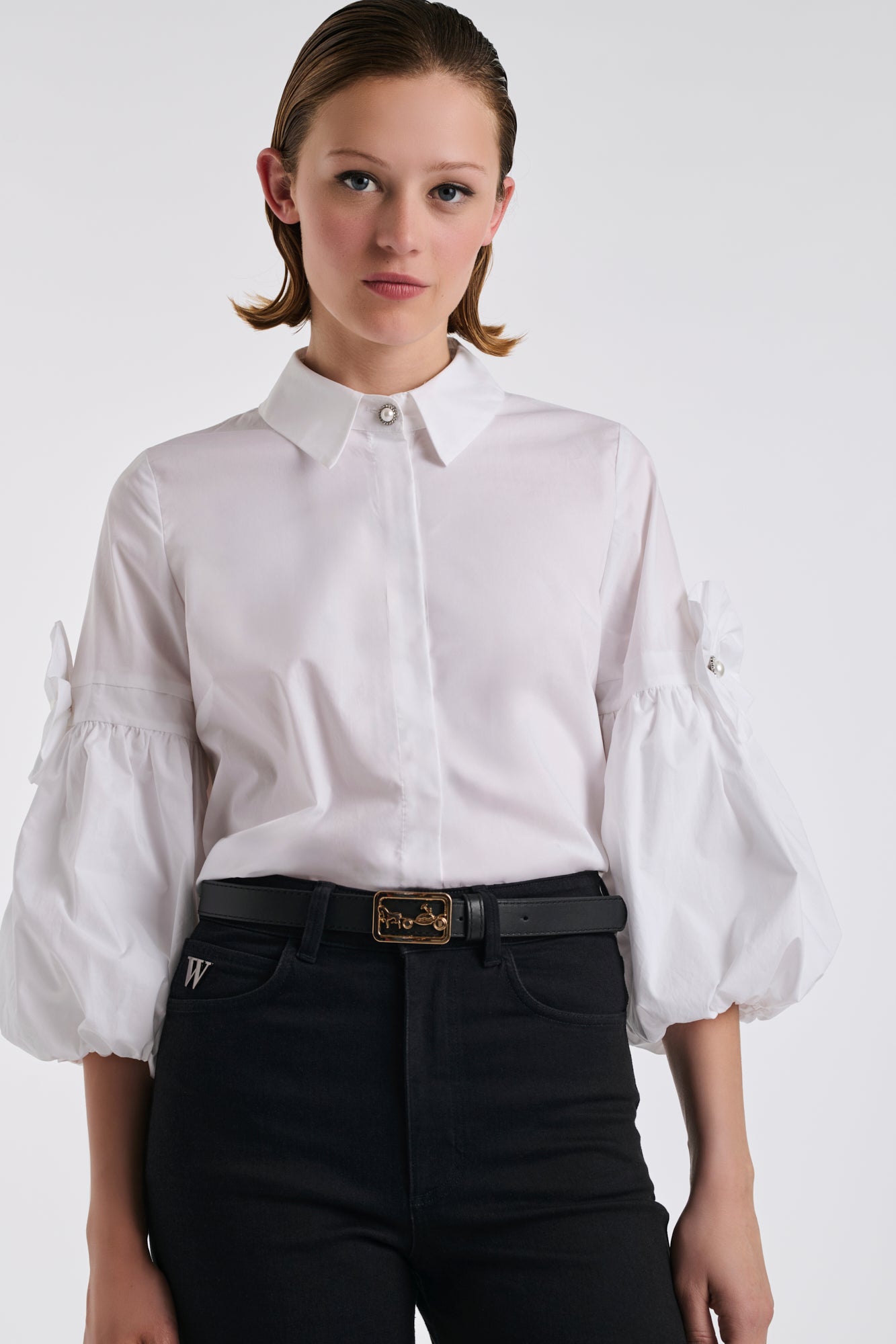 Chemise en popeline détails fleurs