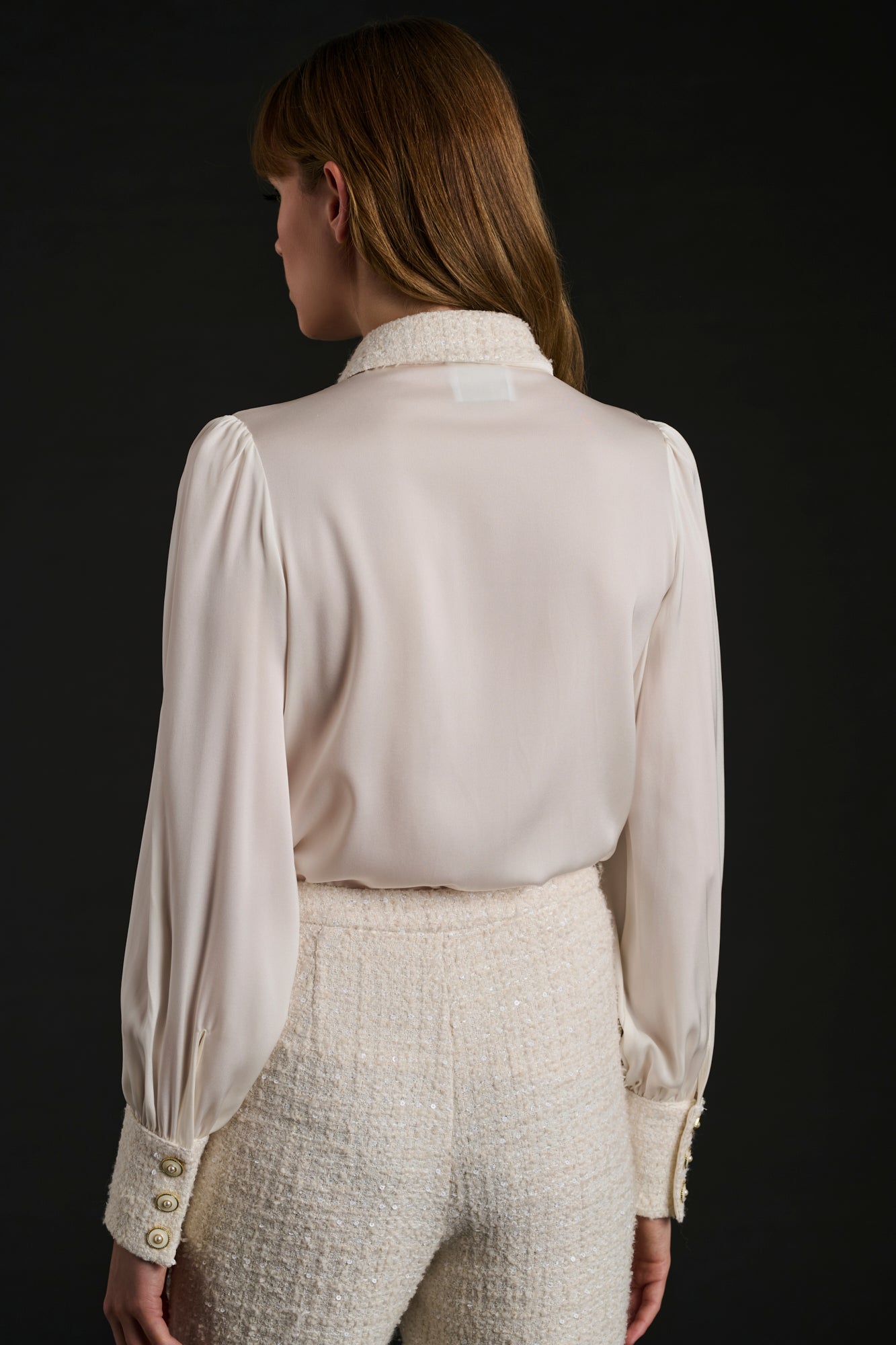 Chemise bimatière en soie et tweed