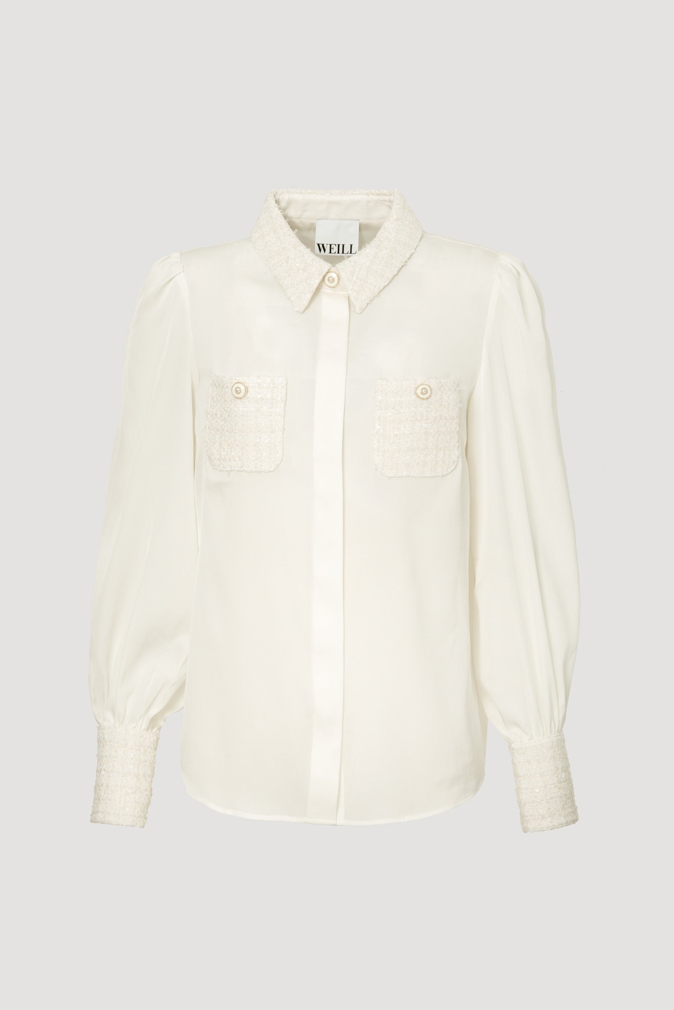 Chemise bimatière en soie et tweed