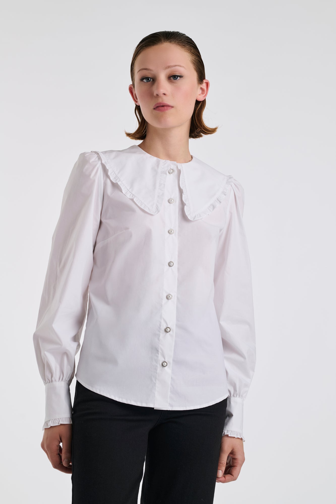 Chemise en popeline à col fantaisie