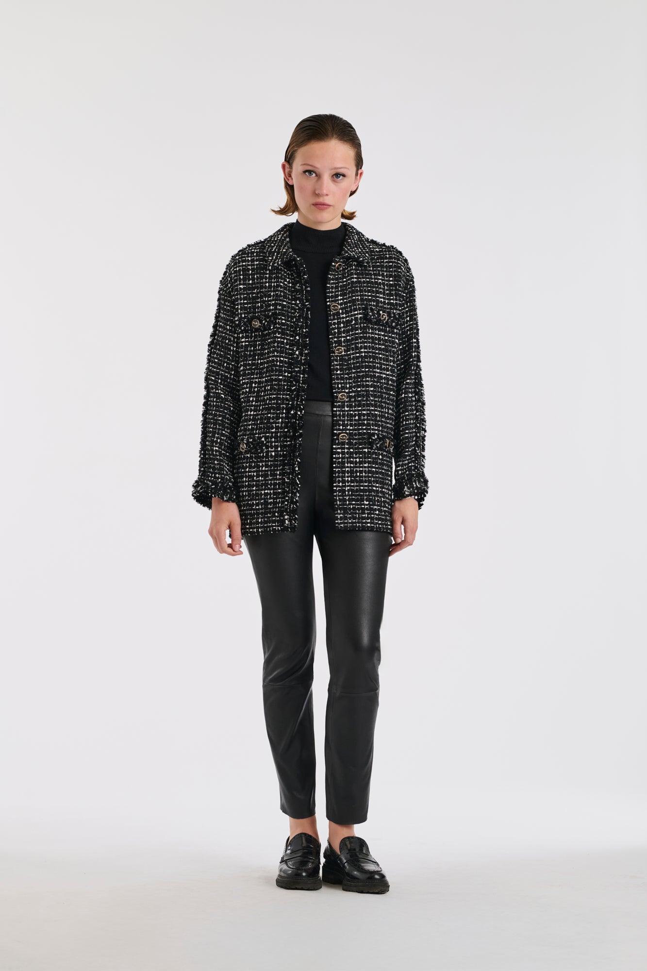 Surchemise en tweed bicolore frangé