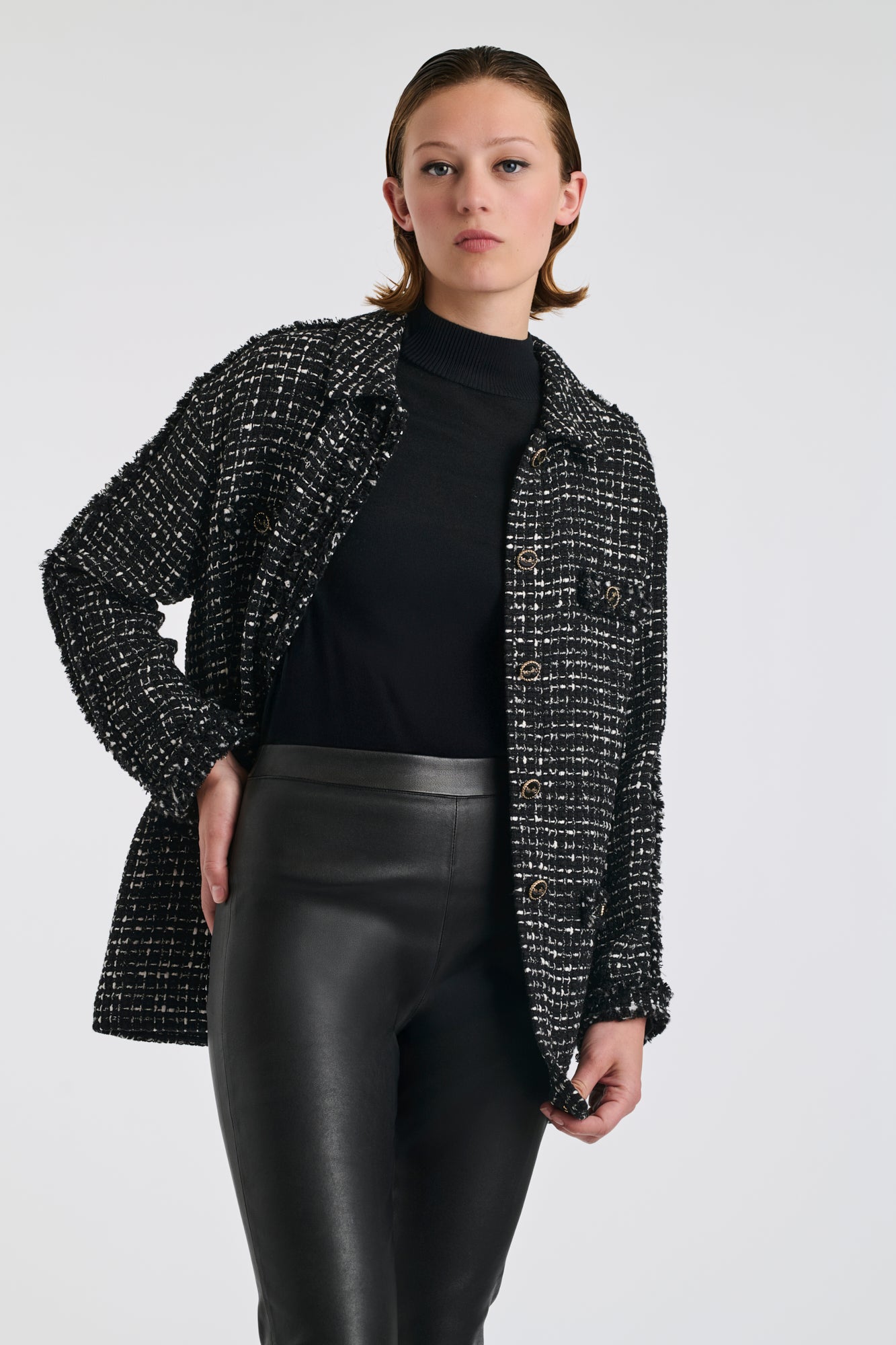 Surchemise en tweed bicolore frangé