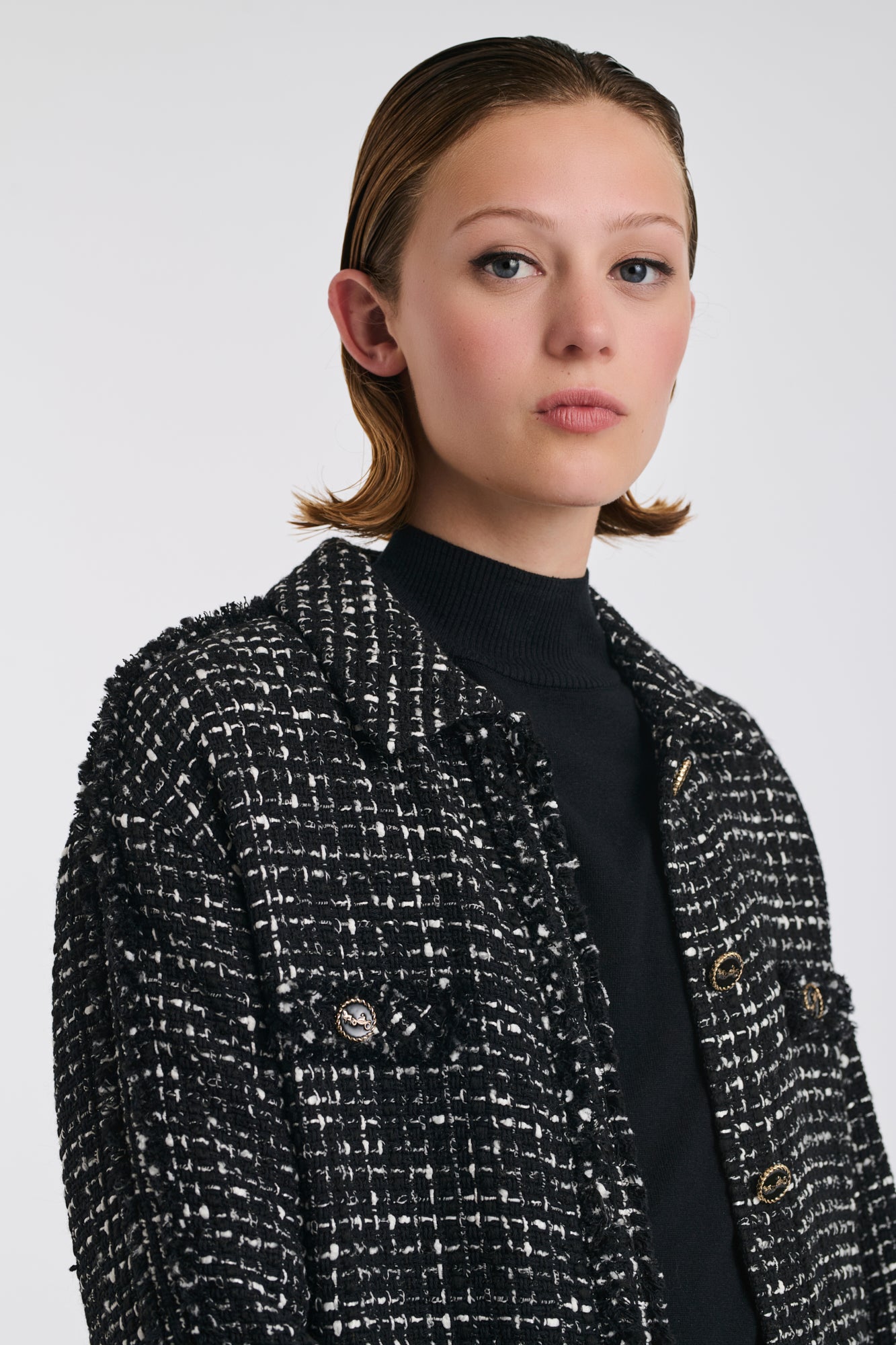 Surchemise en tweed bicolore frangé