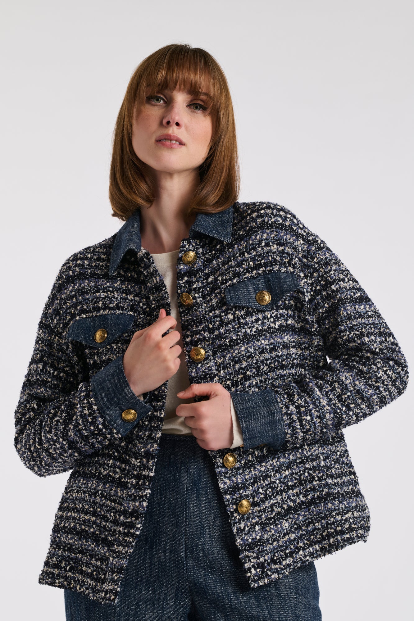 Surchemise en tweed et jean