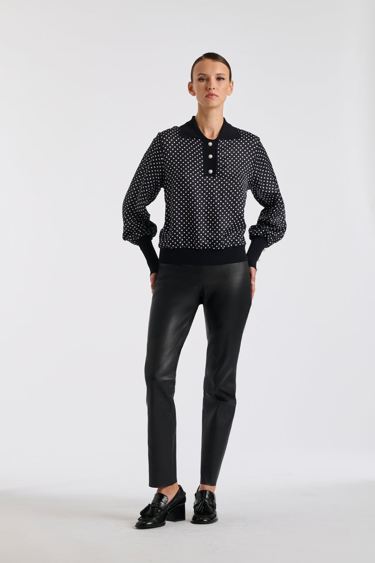 Polo bimatière en soie et maille