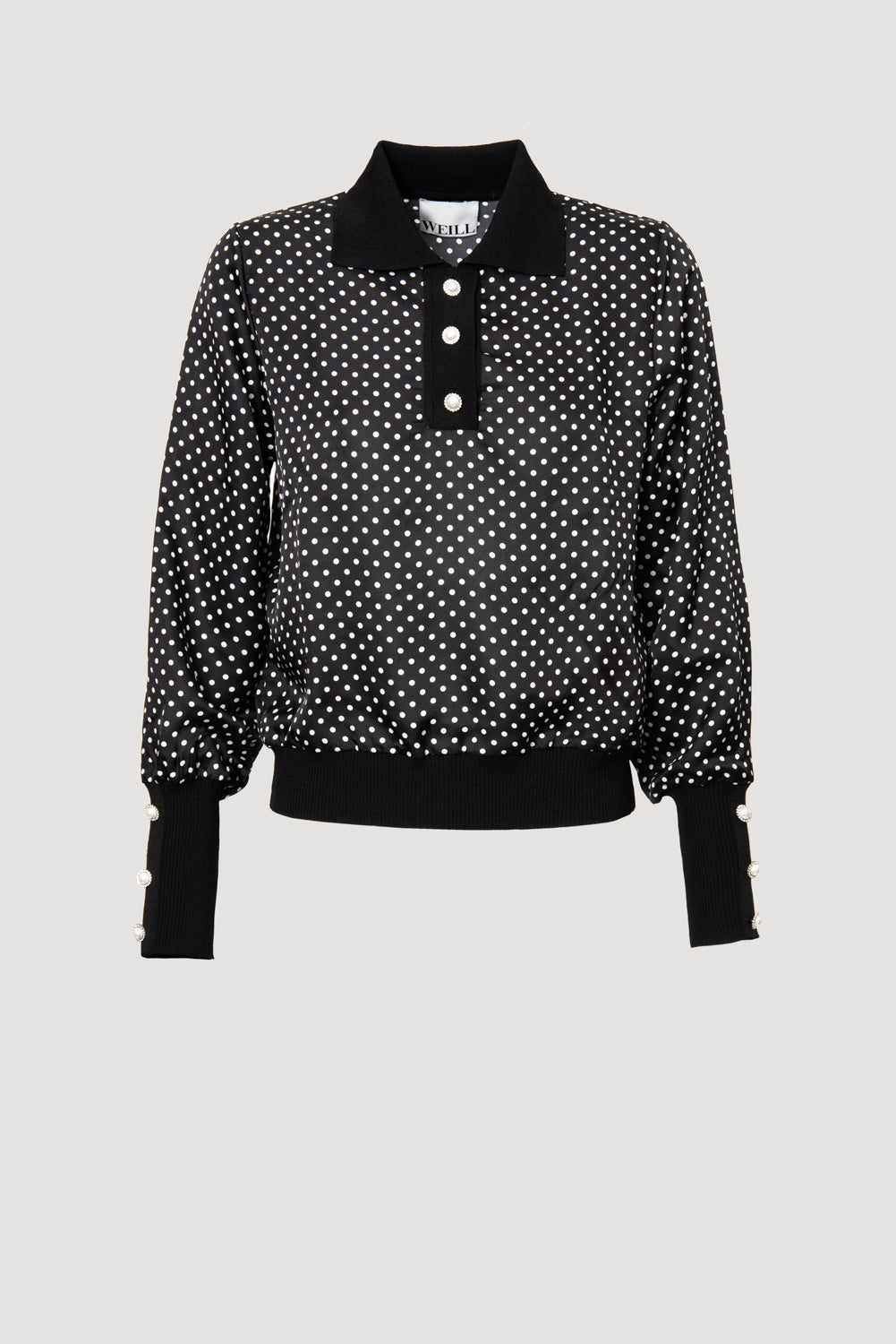 Bi-material polo shirt in silk and knitted fabric