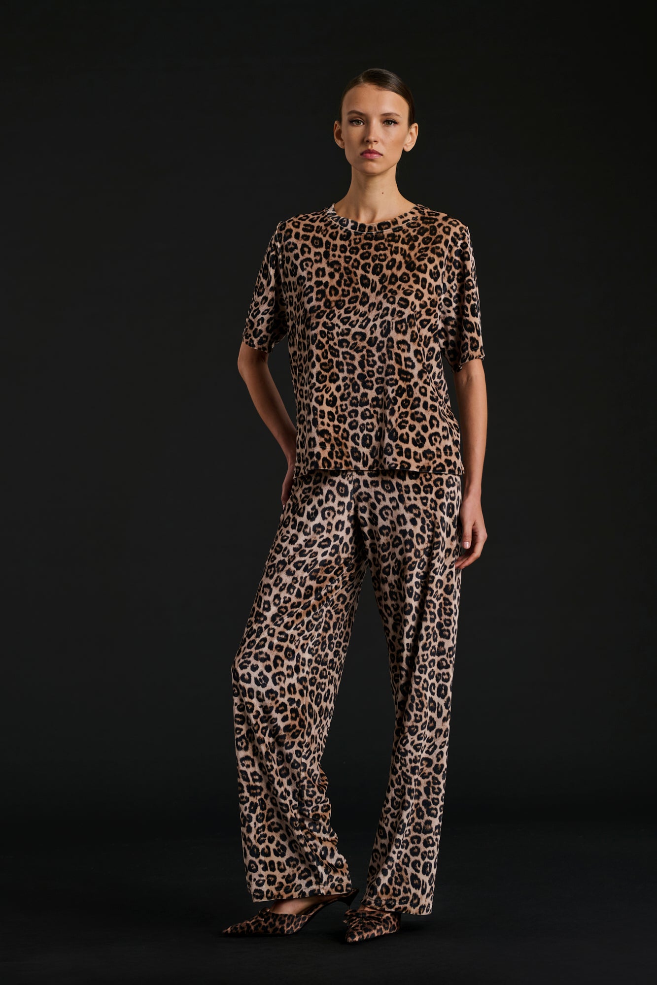 T-shirt en velours imprimé léopard