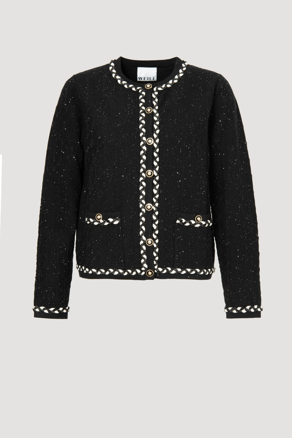 Cardigan effet tweed galoné