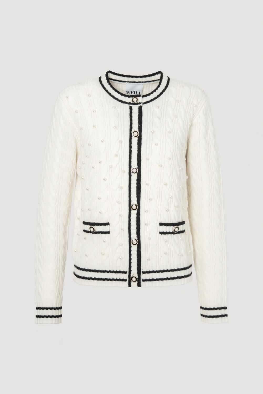 Cardigan en torsades et perles