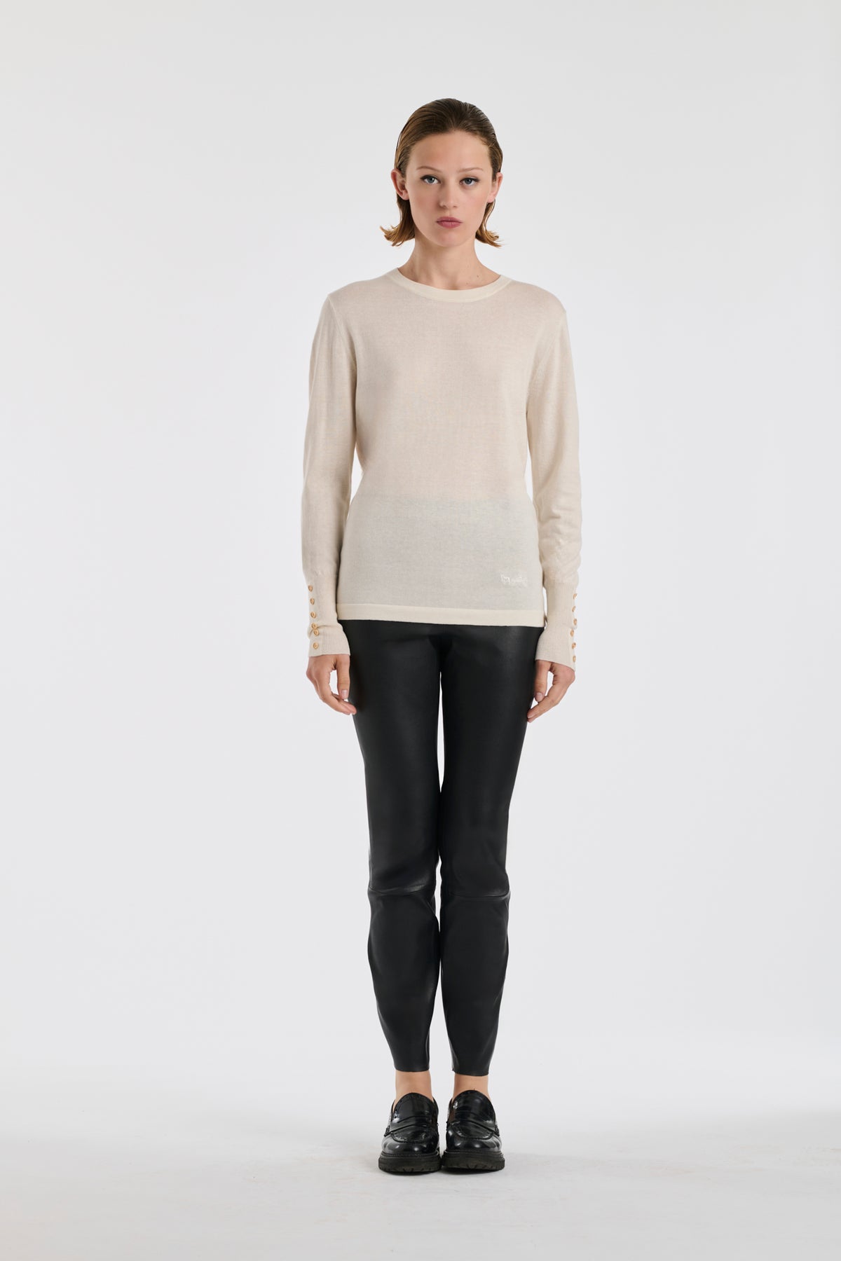 Pull col rond en soie et laine
