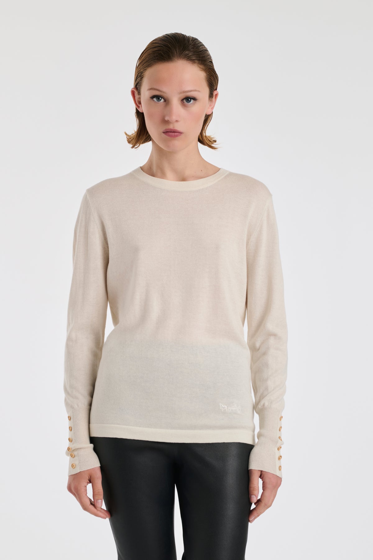 Pull col rond en soie et laine