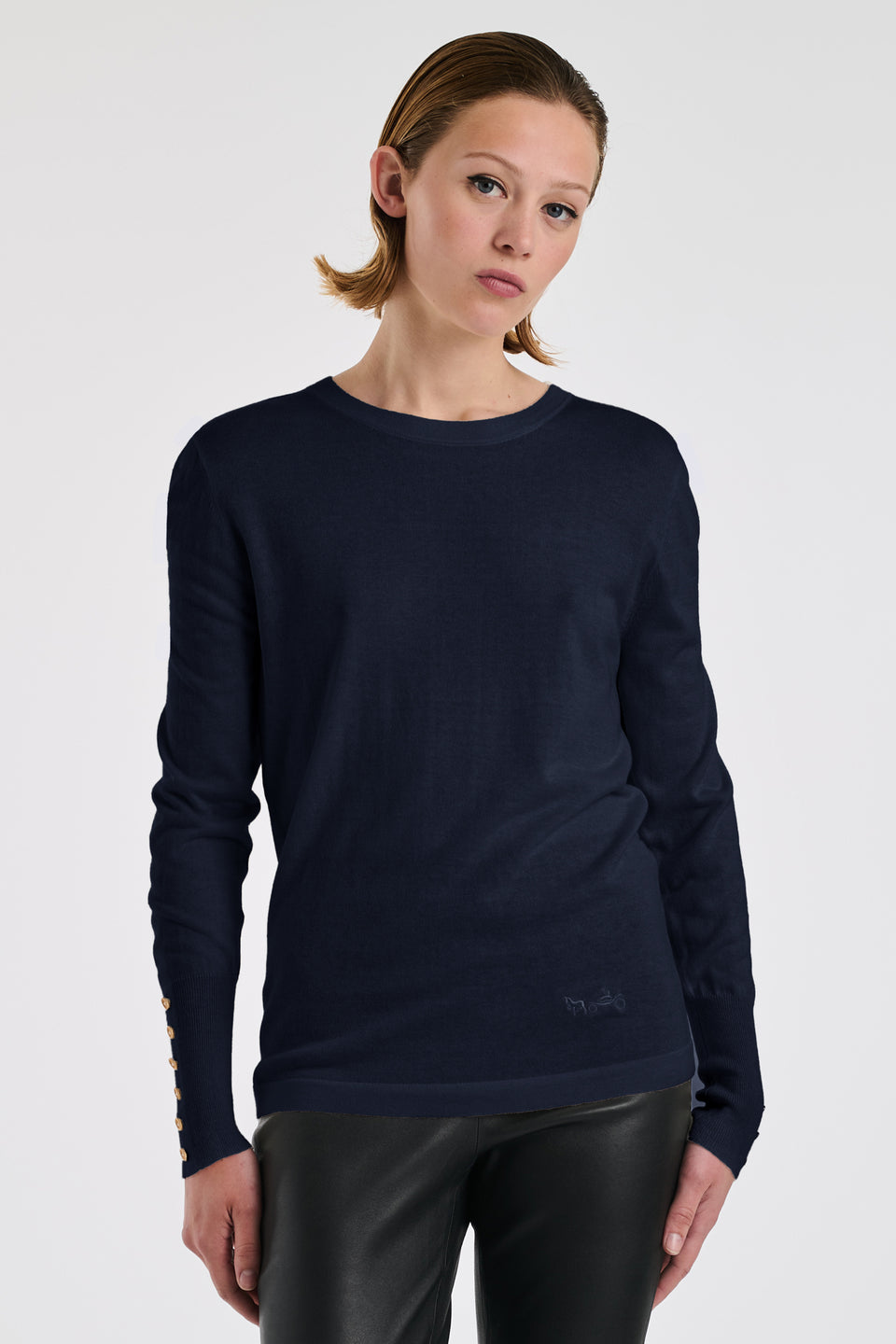 Pull col rond en soie et laine