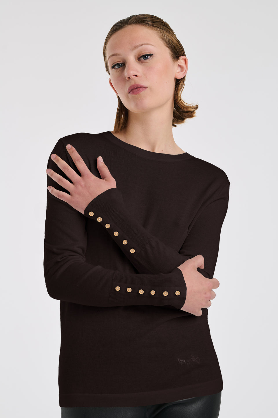 Pull col rond en soie et laine