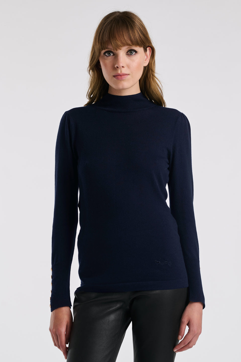 Pull col montant en soie et laine