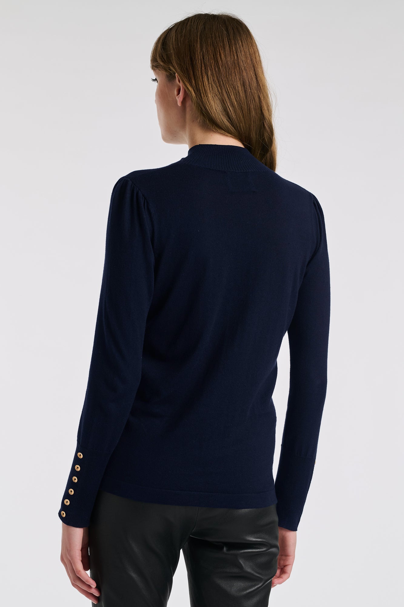 Pull col montant en soie et laine