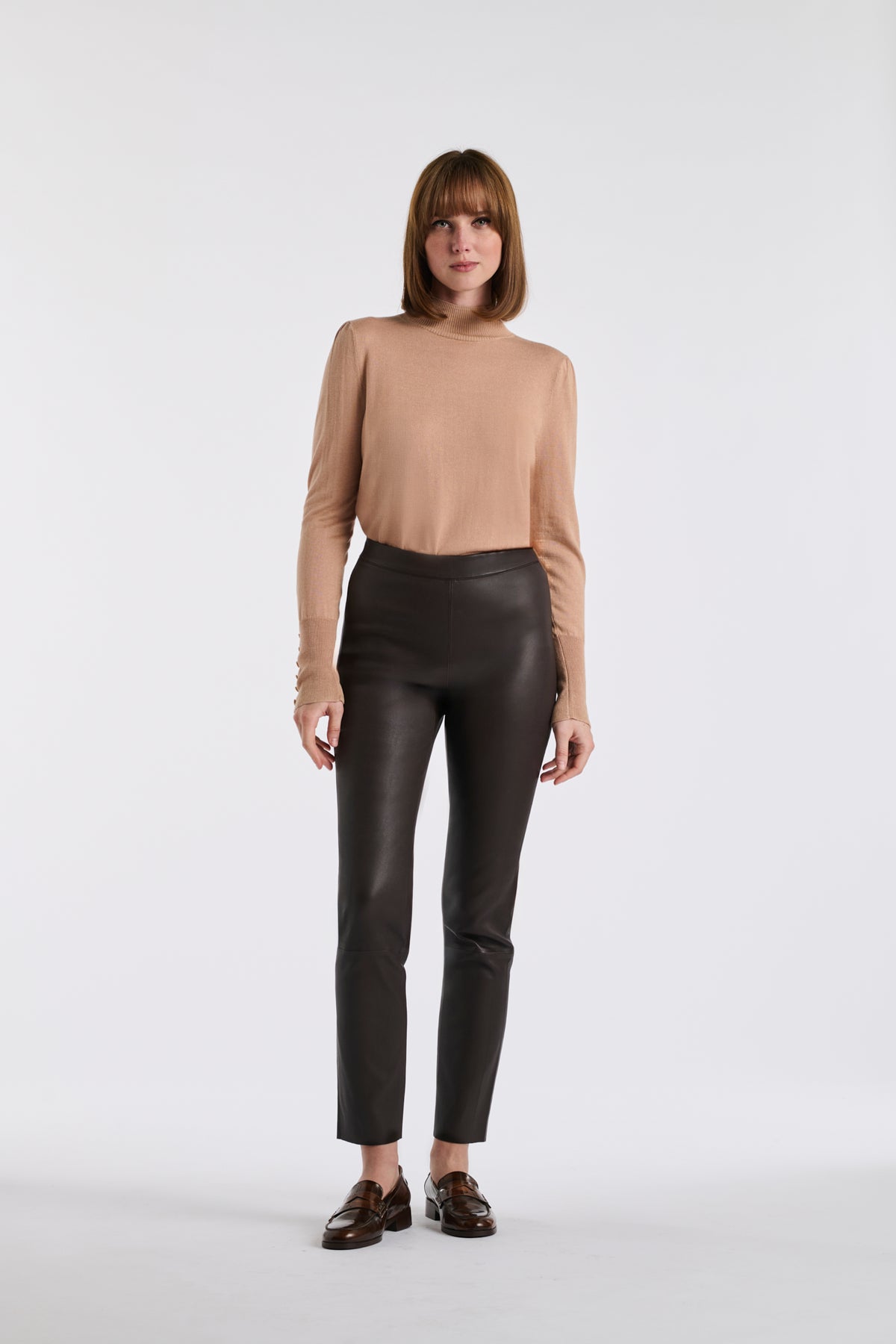 Pull col montant en soie et laine