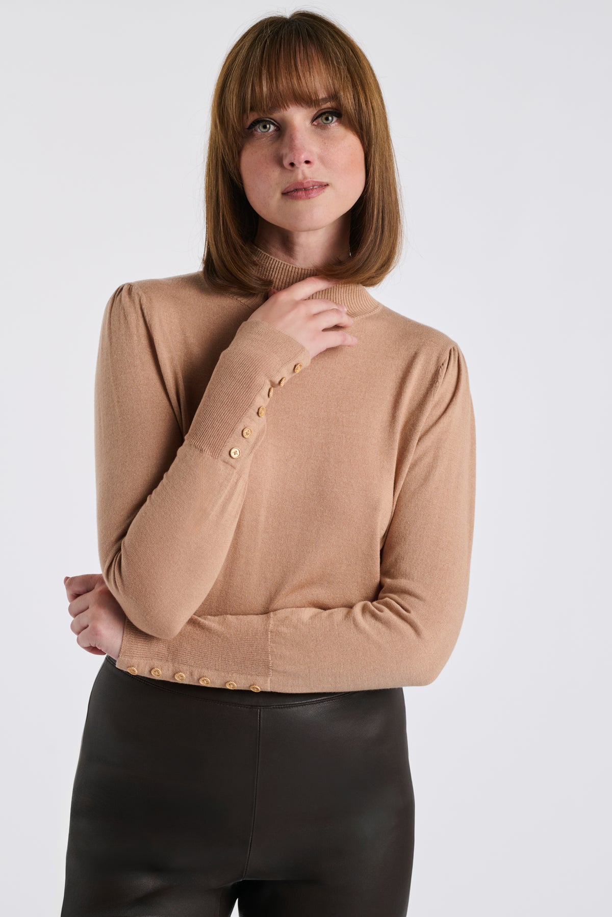 Pull col montant en soie et laine