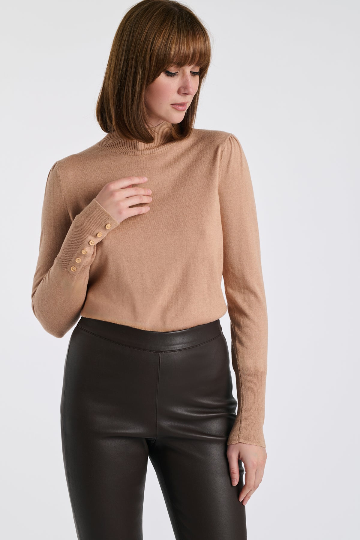 Pull col montant en soie et laine