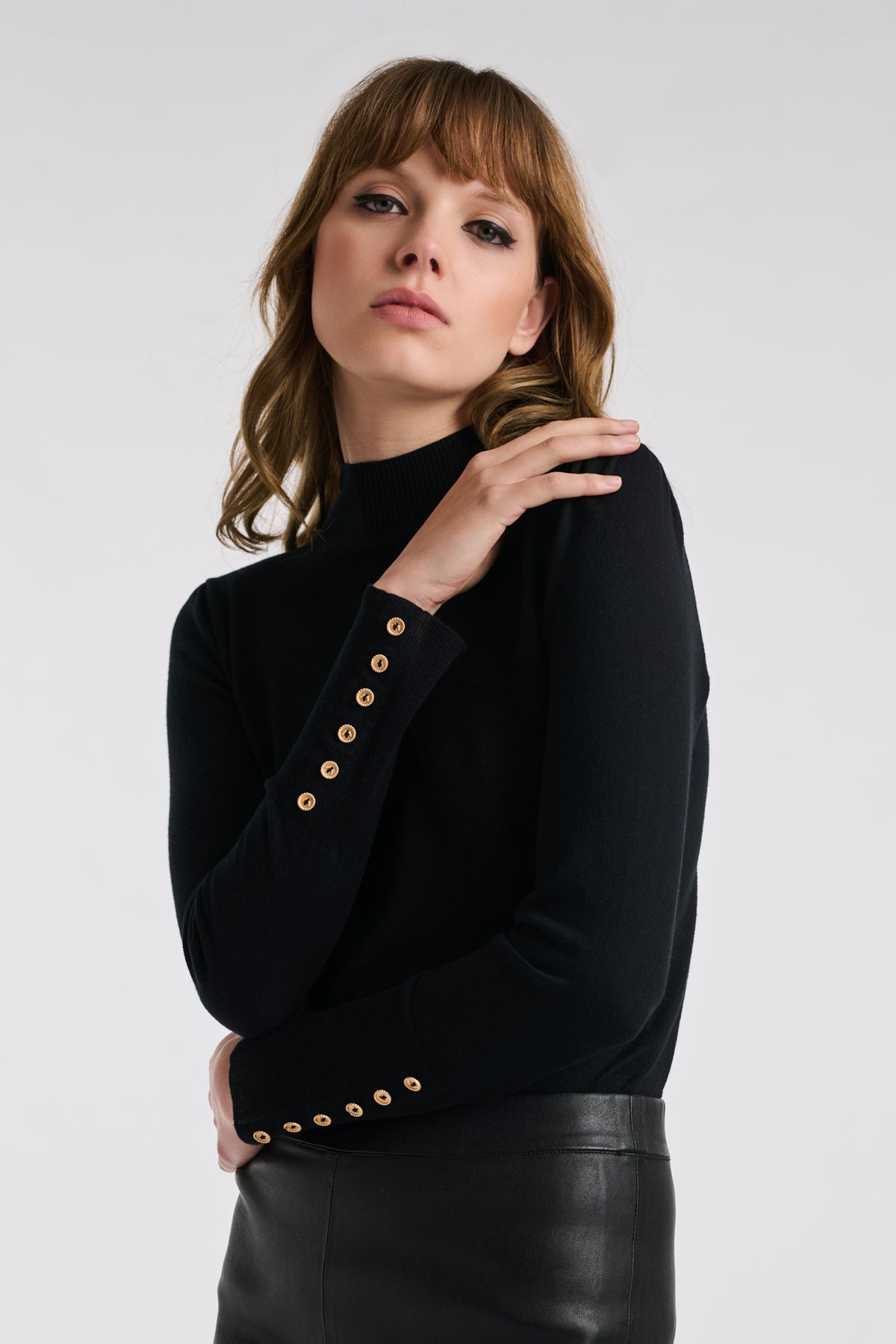 Pull col montant en soie et laine