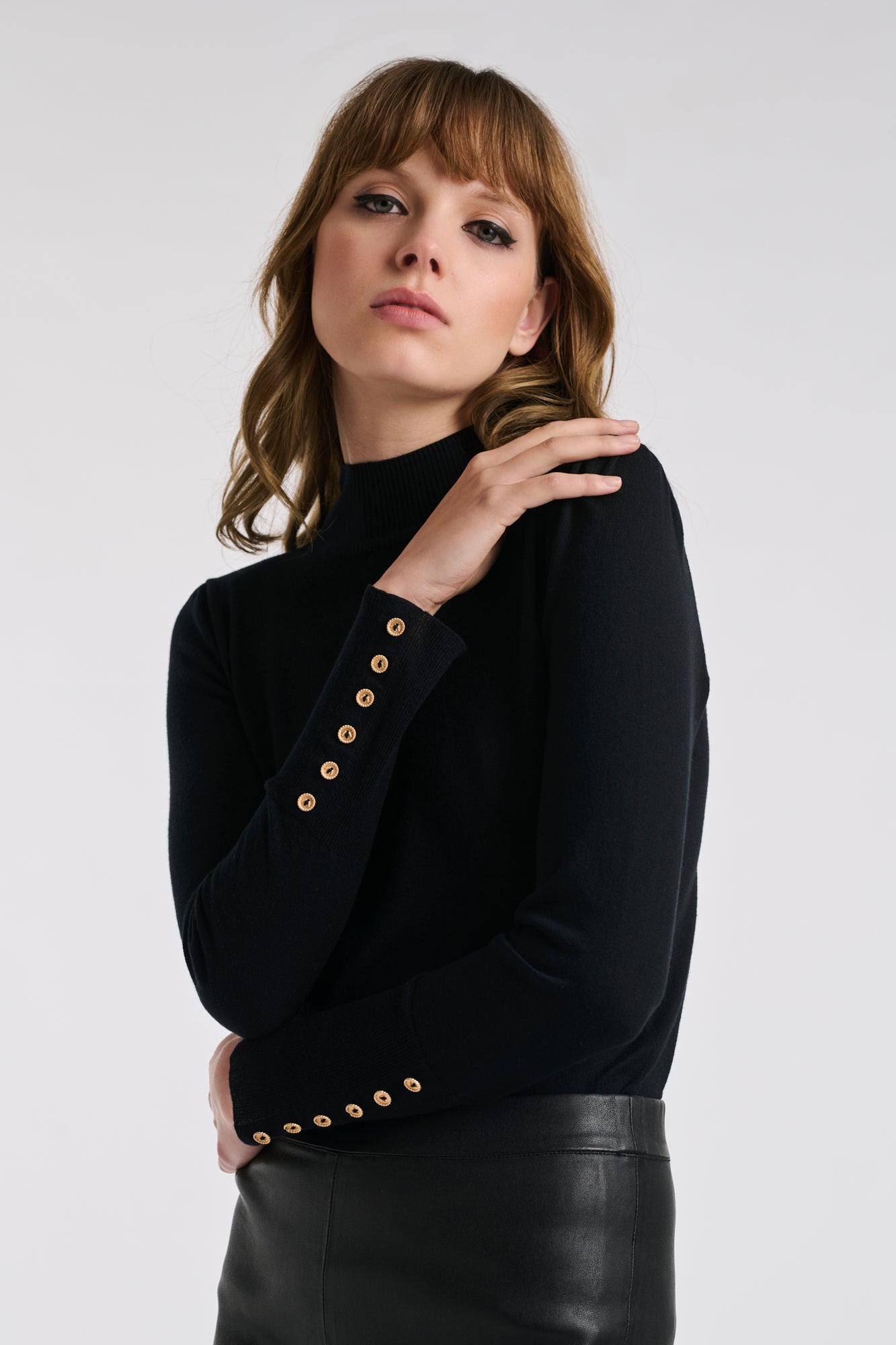 Pull col montant en soie et cachemire