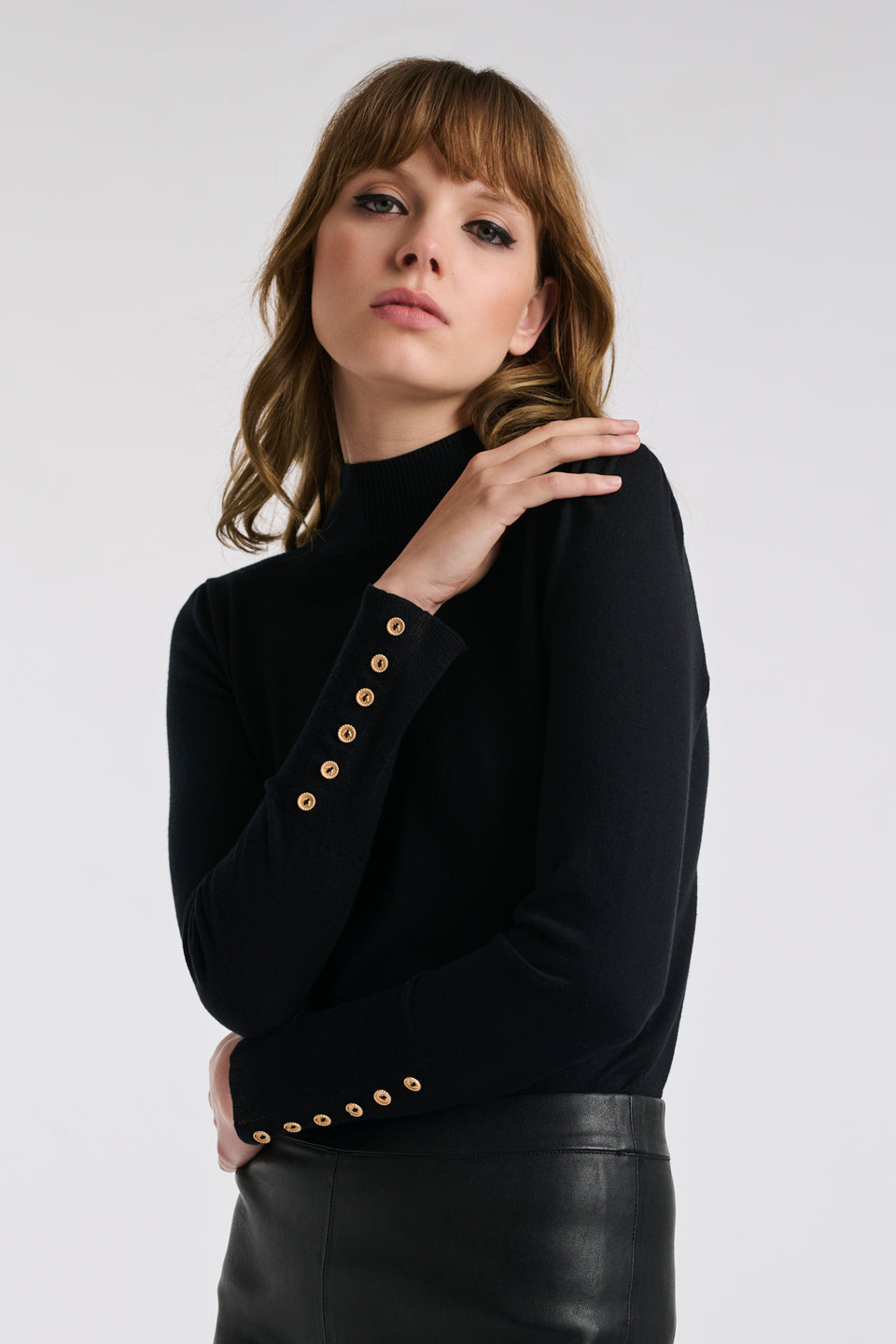 Pull col montant en soie et laine