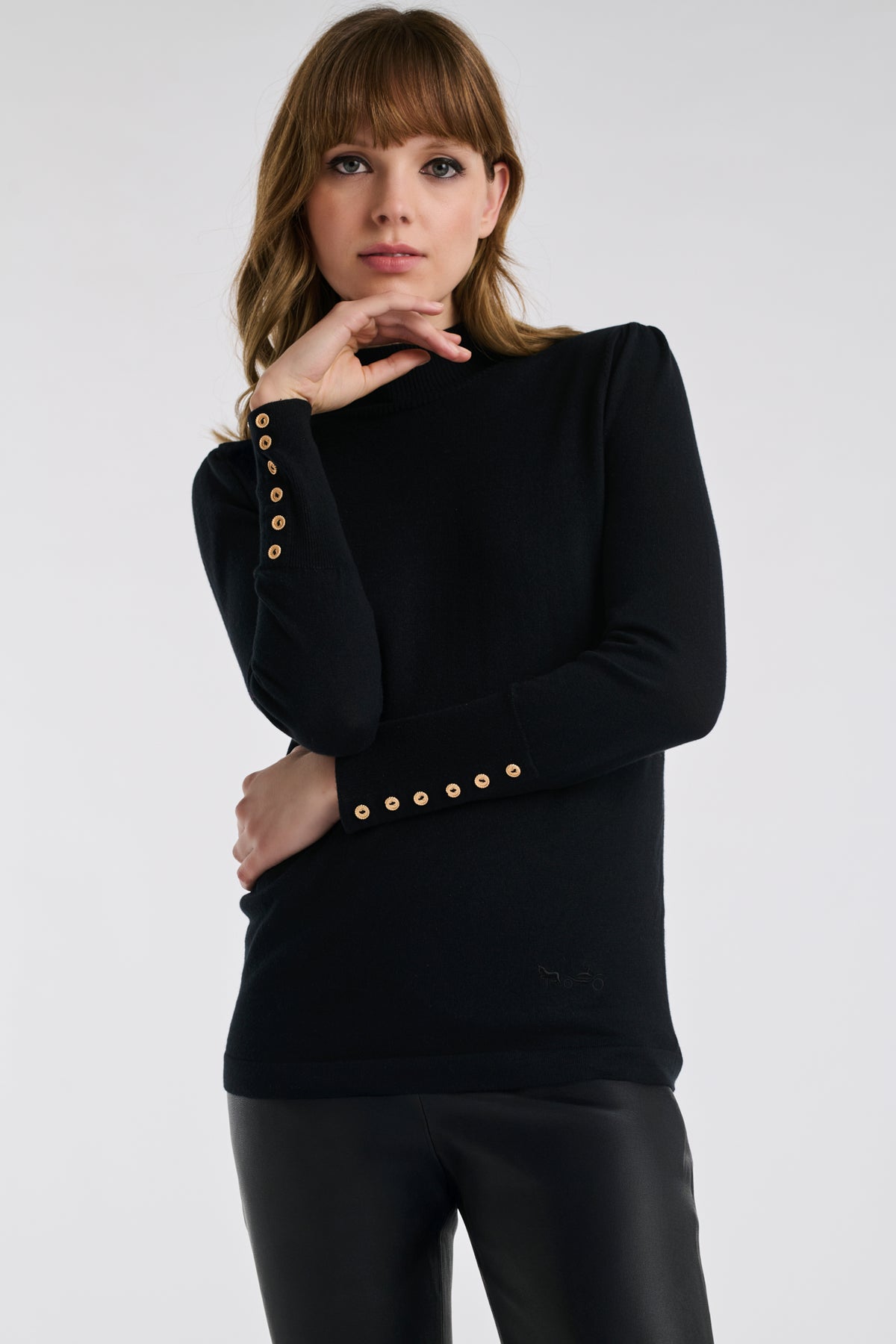 Pull col montant en soie et laine