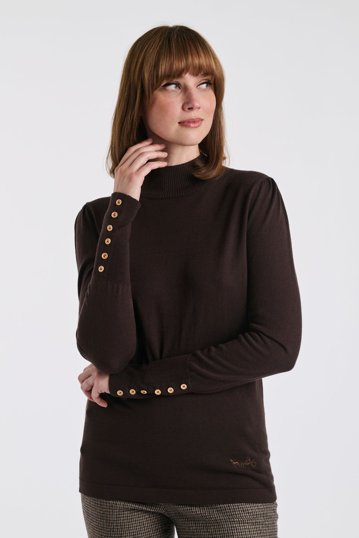 Pull col montant en soie et laine