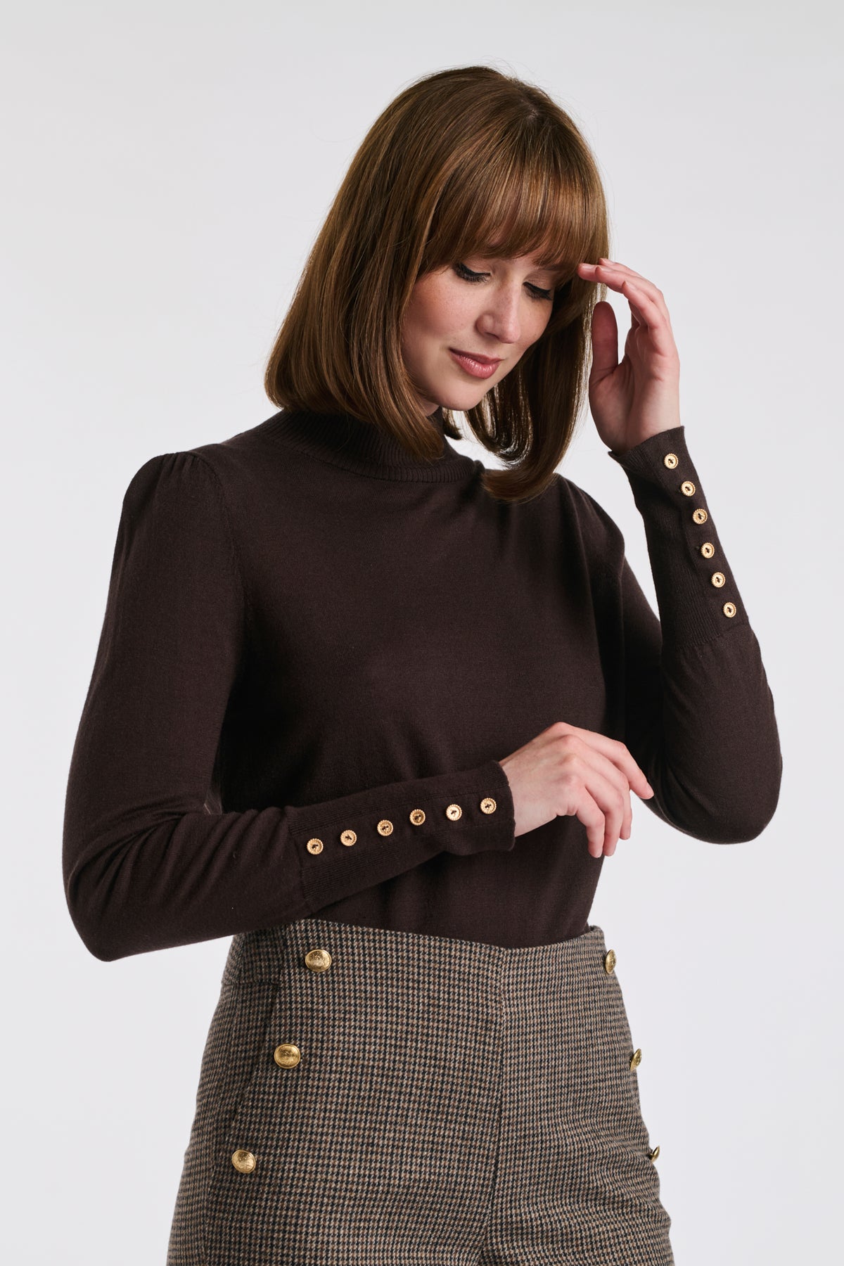 Pull col montant en soie et laine
