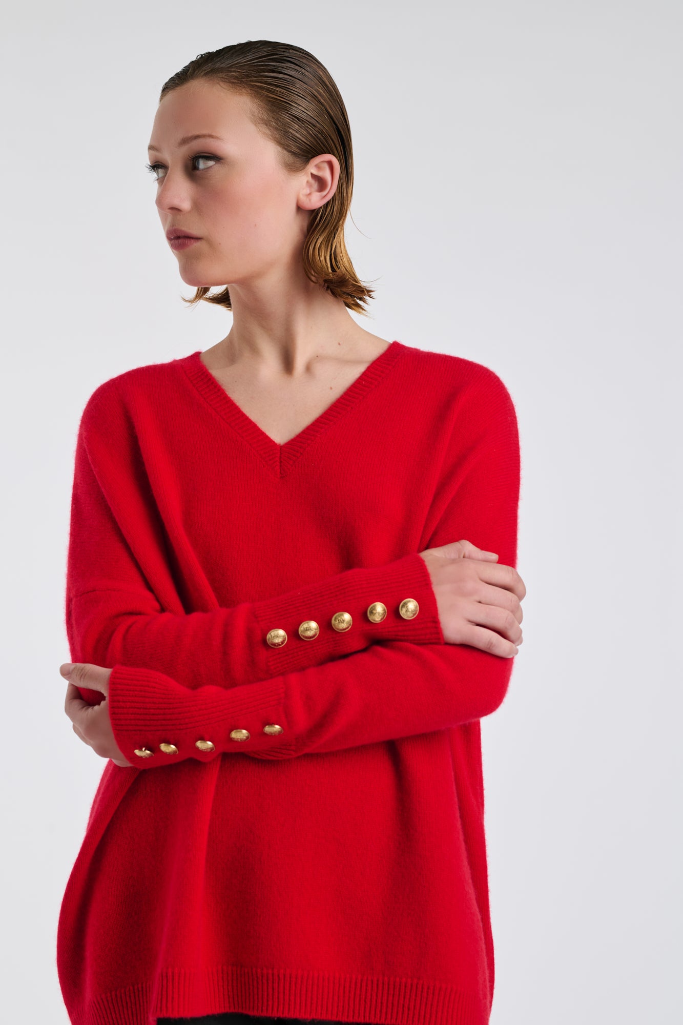 Pull col v en cachemire mélangé