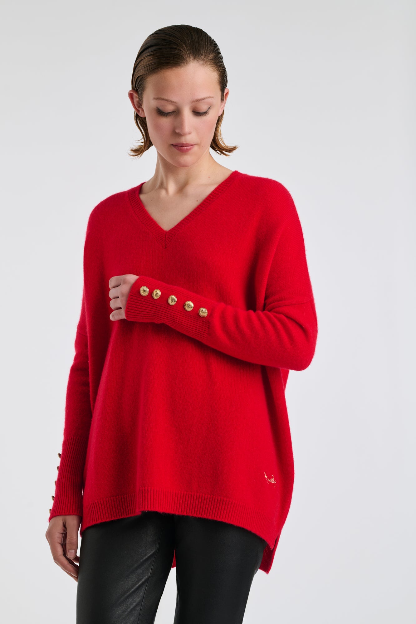 Pull col v en cachemire mélangé