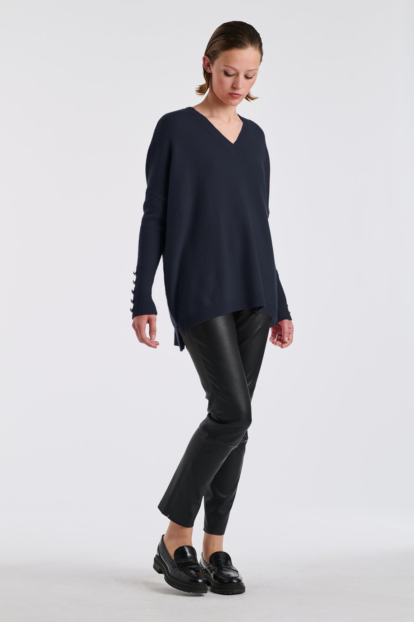 Pull col v en cachemire mélangé