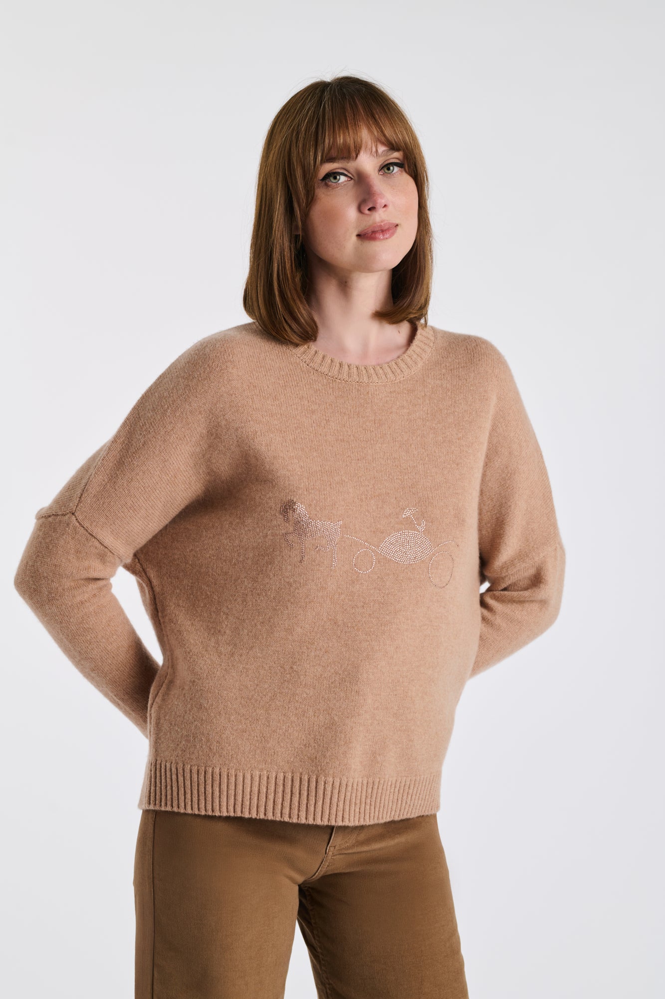 Pull en cachemire à logo strass