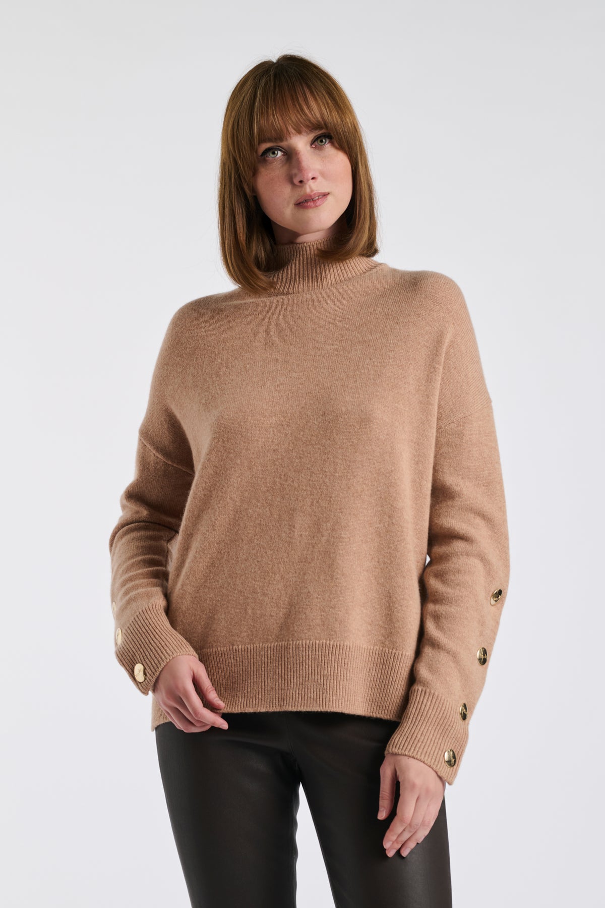 Pull col cheminée en cachemire mélangé