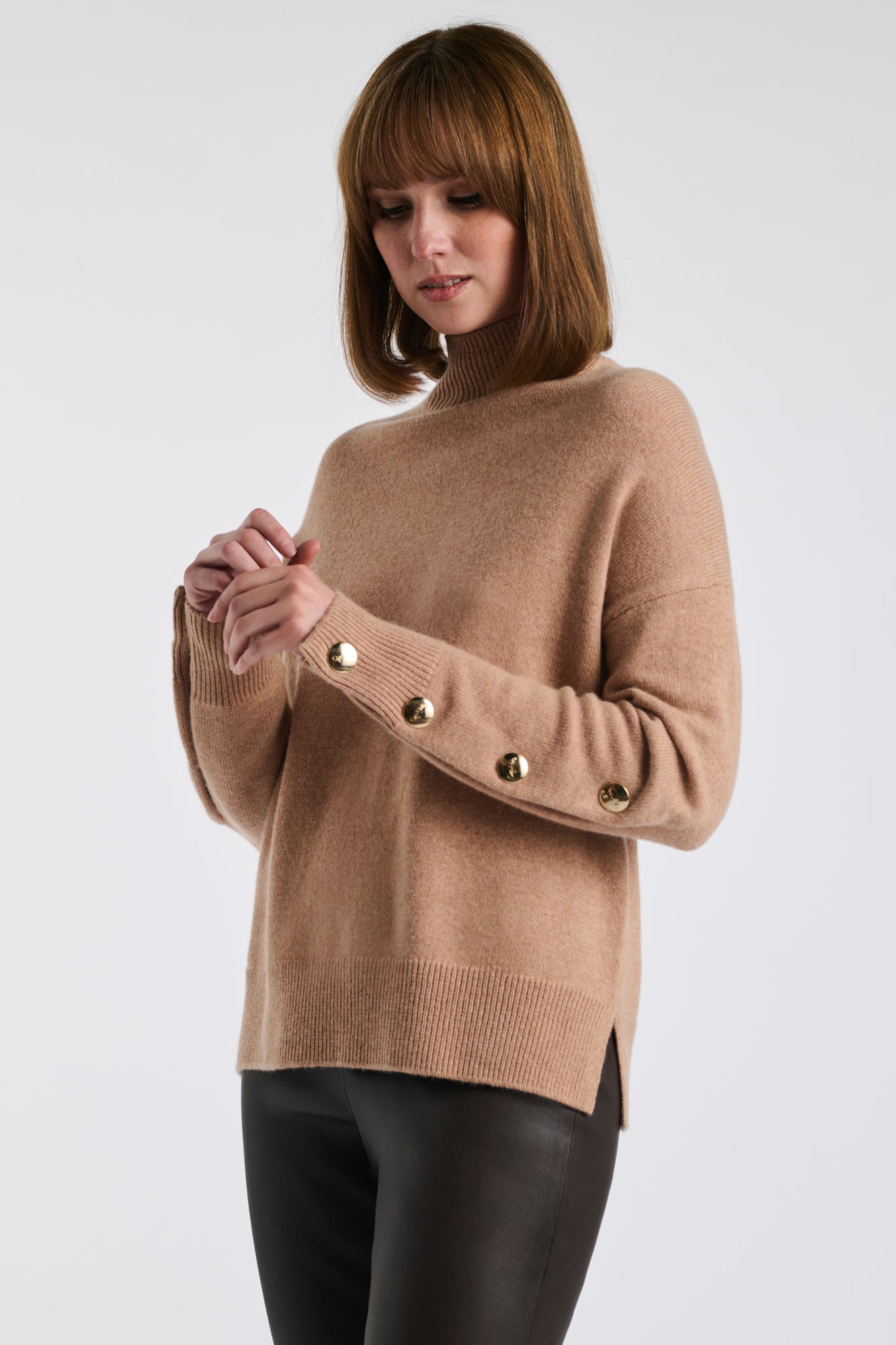 Pull col cheminée en cachemire mélangé