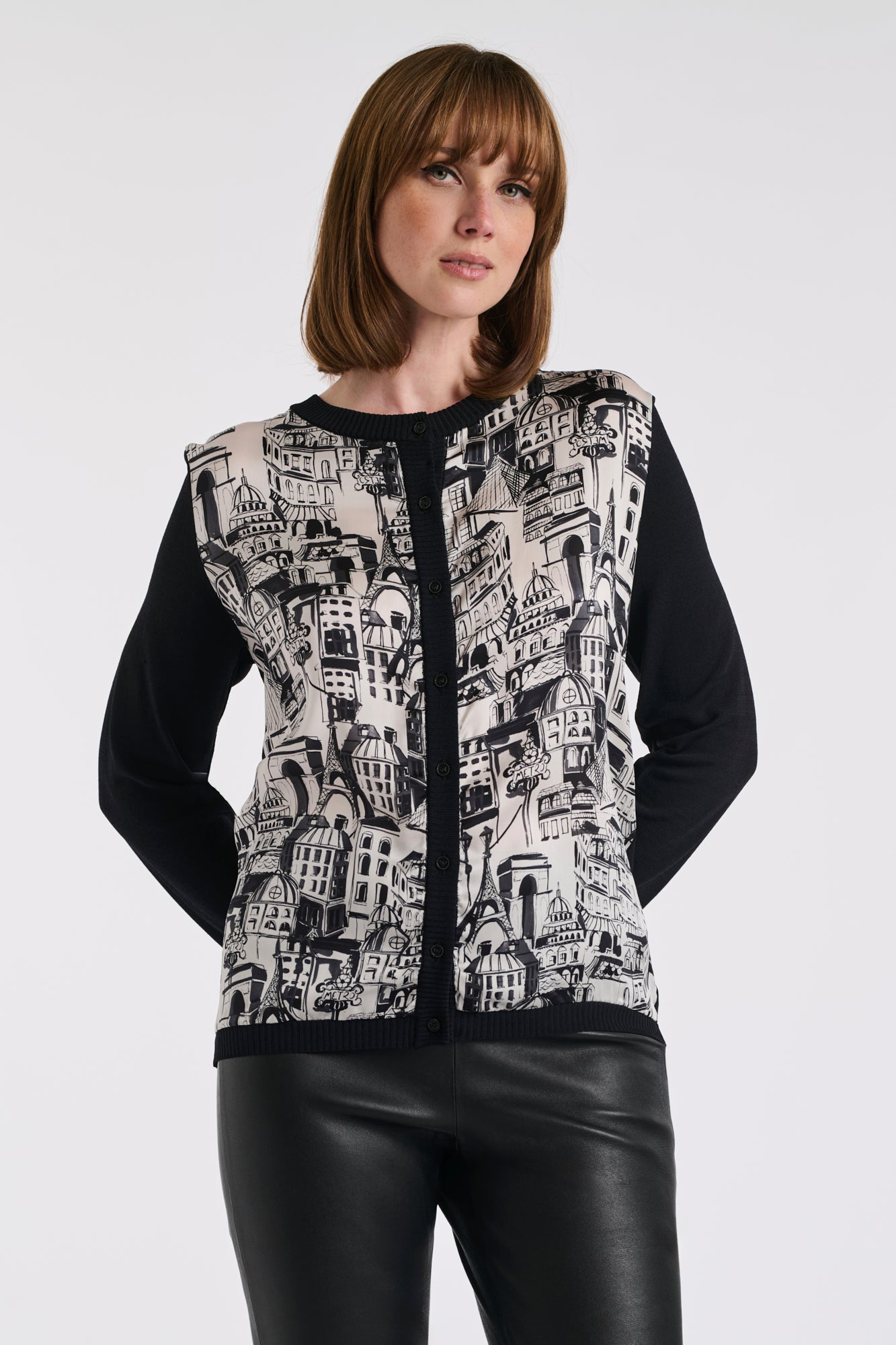 Cardigan imprimé paris bimatière en soie