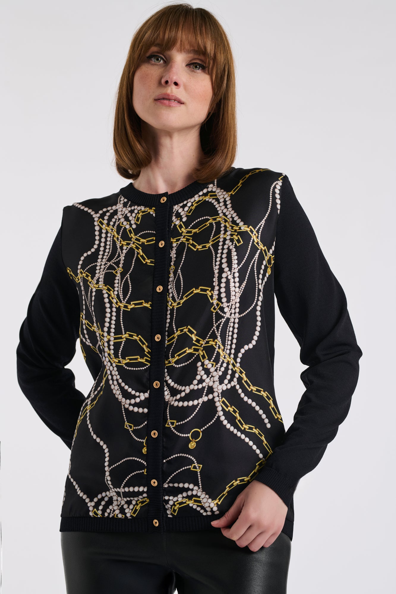 Cardigan imprimé bijoux bimatière en soie